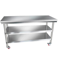 Table de travail moderne personnalisable en acier inoxydable robuste avec roulettes, facile à nettoyer, pour les fournitures de cuisine des hôtels et restaurants