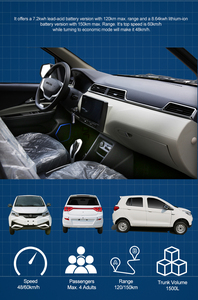 รถยนต์ไฟฟ้า4ประตู4-Seater ขนาดเล็ก EV 4ประตูรถมินิ EV ราคาถูกจากจีน120กม. - Product Image 4
