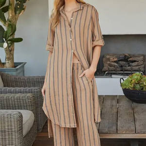 Custom Women <strong>Long</strong> <strong>Sleeve</strong> Dress Shirt Wholesale Blouses Chiffon Streetwear <strong>Tops</strong> Elegant Button up Stripe <strong>Longline</strong> Shirt Dress - Product Image 4