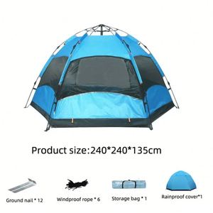 Tente familiale automatique pop-up double couche orange et bleue pour le camping en plein air – Vente en gros - Product Image 3