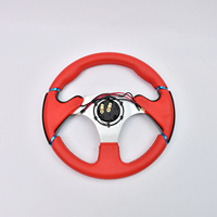 Volant de course universel 320 mm en cuir rouge brillant avec rayons en fibre de carbone pour drift automobile