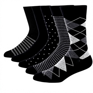 Calcetines de Vestir Casuales de Diseño para Hombre, Otoño, con Patrón de Rayas Jacquard en Forma de Diamante, Mezcla de Spandex/Nailon/Algodón - Product Image 1
