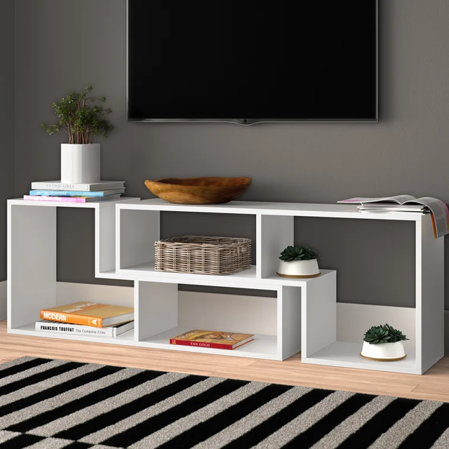 Nordic Minimalist Wooden Panel TV Stand Three Cabinet Shelf Drawer Storage Living Room Modern Design No Screw Assembly