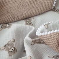 Couverture Bébé Personnalisée en Coton Gaufré Tissé Solide, Imprimé Ours en Peluche, Pompons et Dentelle, Écologique, Quatre Saisons, pour Poussette et Berceau