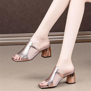 Slippers <b>Ladies</b> Outdoor High Heeled Breathable <b>Block</b> <b>Heel</b> Comfortable square Toe Plus Size Women's <b>Sandals</b> - Product Image 2