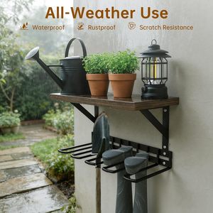 <b>Wall</b> Mounted Storage <b>Rack</b> With <b>Shoe</b> <b>Rack</b> Wooden Garden Tool Organizer Heavy Duty Waterproof Outdoor Use - Product Image 3