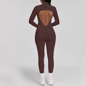 Combinaisons de sport de yoga pour femmes, vente en gros, nouvelle collection, couleur unie, <span class=keywords><strong>manches</strong></span> <span class=keywords><strong>longues</strong></span>, combinaisons de fitness pour femmes, playsuits - Product Image 4