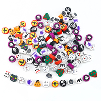 Cuentas sueltas de arcilla polimérica para fabricación de pulseras, abalorios con diseño de murciélago, calabaza, fantasma, Araña, para halloween, 10mm, 100 unidades