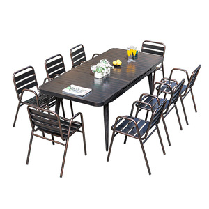 <b>Outdoor</b> Garden Set 8 Seater Metal Frame <b>Plastic</b> <b>Table</b> Chairs Contemporary Design Weather Resistant Patio Furniture - Product Image 1
