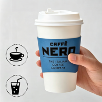 Manchon en carton ondulé personnalisé avec logo pour gobelets jetables de thé au lait et café, boissons chaudes/froides, compatible avec les cartes de visite