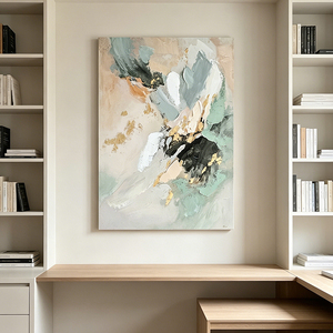 Mint Green Abstract Wall Art with Gold Foil Modern <strong>Neutral</strong> Tone Canvas <strong>Print</strong> for Hotel &amp; Home Decoration Bulk Wholesale - Product Image 2
