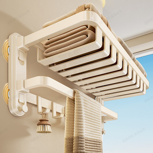 Bathroom Storage Rack Milky White Suction Mounted 60X70cm Corner Towel Rack With Shelf For Bath Use - Product Image 3