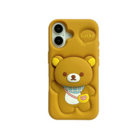 Coque de téléphone portable en silicone 3D stéréoscopique avec support dessin animé populaire pour iPhone 16 15 14 Pro