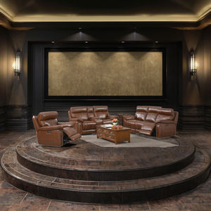 Modern Home Theater Genuine Top Grain Leather Recliner Set 1 + 2 + 3 Assentos Azul Iluminação USB Carregamento Extensível Madeira Dois Assentos Sofá - Product Image 4