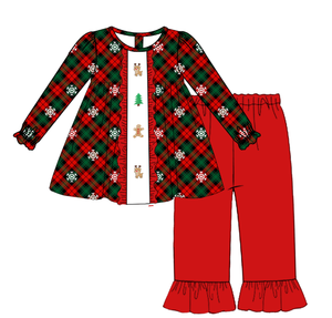 Puresun Completo Natalizio per <span class=keywords><strong>Bambina</strong></span>, Set di Abbigliamento Natalizio per Bambine, <span class=keywords><strong>Pantaloni</strong></span> a Quadri <span class=keywords><strong>Rossi</strong></span> con Fiocchi di Neve, 2 Pezzi, Outfit per le Feste - Product Image 3