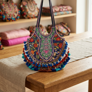 Sacs à main décontractés tendance en cuir véritable imperméable, pliables et légers pour femmes, avec motifs culturels indiens, respectueux de l'environnement - Product Image 2