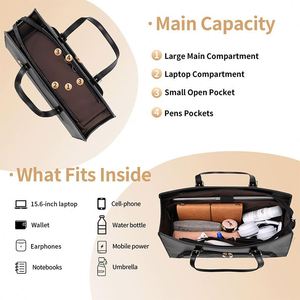 Sac isotherme pour déjeuner en cuir PU imperméable pour femmes, sac pour ordinateur portable 2 en 1 avec compartiment isotherme - Product Image 5