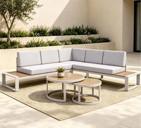 Ensemble de salon d'extérieur d'angle avec structure en aluminium thermolaqué, tables d'appoint intégrées, coussins en oléfine amovibles résistants à l'eau, durable