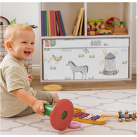 Boîte de rangement pliable en tissu Oxford avec imprimé de dessins animés, grands bacs de rangement avec poignées, coffre de rangement pour jouets pour enfants