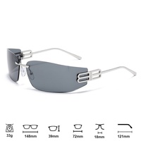 Lunettes de soleil incurvées en forme de B sans monture UV400 pour femmes, monture étroite, tendance, uniques, protection solaire, style rétro, célébrité d'Internet