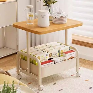 <strong>High</strong> quality Movable Coffee Small Storage Cart <strong>Table</strong> Wood <strong>Bedside</strong> Shelf Sofa Side <strong>Table</strong> with Wheels - Product Image 1
