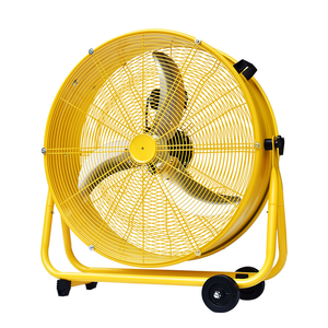 Ventilateur cylindrique portable en métal jaune de 30 pouces, 3 pales courbées, refroidissement par air, utilisation extérieure, domestique, garage, hôtel, industrie, montage au sol - Product Image 1