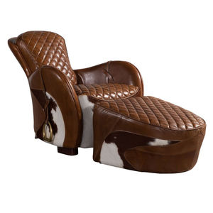 カスタマイズされた本革製リクライニング式現代風サドルチェア、リビングルーム用ラウンジチェア、フットスツール、ホームソファ、レジャー、寝室用木製 - Product Image 1