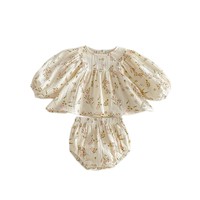 Ensemble haut à manches longues et short bouffant pour bébé fille, imprimé floral mignon, tenue pour enfants de style coréen, automne