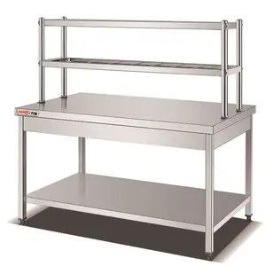 Özelleştirilmiş kare bacak paslanmaz çelik mutfak çalışma masası üstü raf birlik/ticari okul mutfak uzun çalışma masası