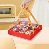 Boîte à dessert en carton de bonne qualité, 9 trous, couvercle transparent, boîte à mousse portable avec poignée pour fête, mariage