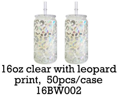 16BW002 16oz clair avec imprimé léopard 50pc