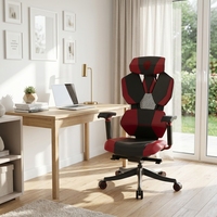 Chaise de jeu ergonomique en cuir - Siège de style racing, accoudoirs réglables, soutien lombaire, dossier haut, confort pour les joueurs à domicile ou au bureau