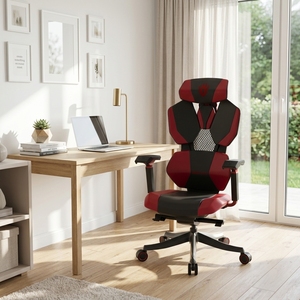 Chaise de jeu ergonomique en cuir - <span class=keywords><strong>Siège</strong></span> de style racing, accoudoirs réglables, soutien lombaire, dossier haut, confort pour les joueurs à domicile ou au bureau - Product Image 1
