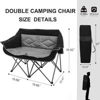 Chaise de camping pliable robuste pour 2 personnes, siège rembourré portable avec porte-gobelets et sac de transport pour chaise de jardin extérieure
