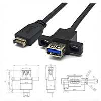 Câble d'extension USB 3.2 Type E vers USB 3.0 A femelle de 60 cm avec trou de fixation sur panneau frontal et vis