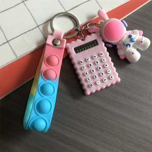 Cookie Keychain Calculator With Pop Fidget Strap Portable Mini Calculator For Kids And Students ABS Material Zinc Alloy Ring - Product Image 2