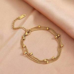 Bracelet en chaîne d'acier inoxydable à trois rangs de perles - Bracelet à perles métalliques superposées pour femmes - Product Image 1