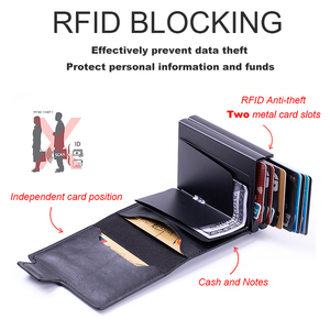 PU da kinh doanh chủ thẻ tín dụng RFID chặn ngắn Ví giản dị với khe cắm thẻ kép - Product Image 2