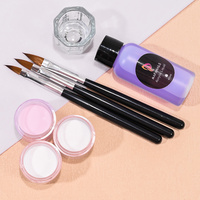 Kit de pose d'ongles en acrylique - Poudre acrylique et liquide monomère avec pinceau à ongles - Poudre acrylique transparente, rose et blanche pour l'extension des ongles