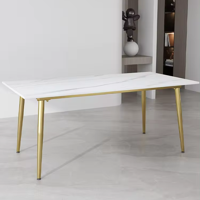 Modern Classical Style Dining Room Furniture Golden Rectangle Marble Dining Table with Iron Legs for Home Use