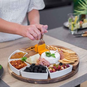 Rotating Solid Wood <b>Cheese</b> Board <b>Set</b> With Serving <b>Knives</b> Natural Color Acacia Wood For Picnic And Party Use - Product Image 3