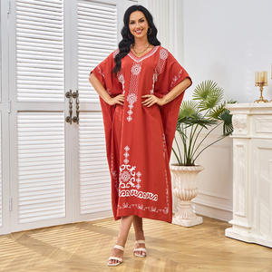Abito semplice Casual Casual da vacanza da spiaggia autunno e primavera abito da donna in cotone ricamato mediorientale - Product Image 6