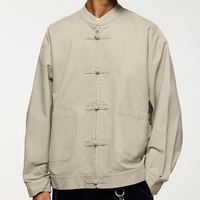Veste universitaire à boucle pan de style chinois automne col rond fermeture éclair couleur unie veste de baseball en coton térylène