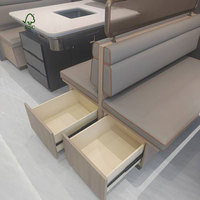 Dessus de table en marbre carré super blanc avec mobilier de restaurant à surface brillante-Ensemble de cabines en cuir