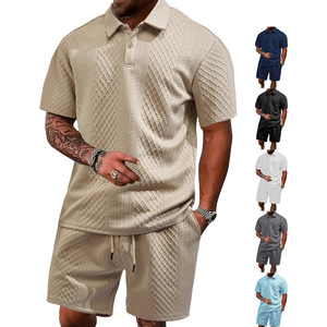 Conjuntos de Polo Deportivos Casuales de Verano para Hombre, Transpirables, 100% Poliéster, Tejido Jacquard Sólido Europeo Americano, Delgado - Product Image 1