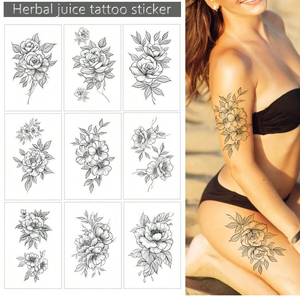 Impermeabile elegante inchiostro nero temporaneo tatuaggio adesivi floreali di lunga durata Body <span class=keywords><strong>Art</strong></span> per feste faccia di carta ispirata alla natura - Product Image 1