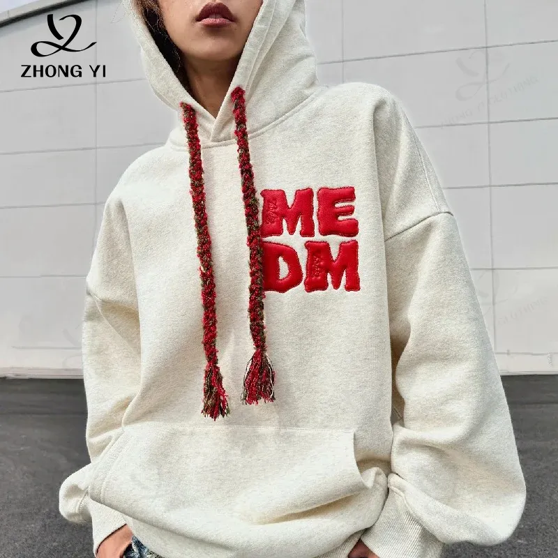 Sudaderas con capucha estampadas personalizadas Sudaderas de gran tamaño recortadas Raw Hem Street Hombres Puff Hoodie Fabricantes