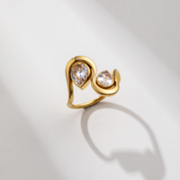 Bague YF7013 haut de gamme en acier inoxydable plaqué or 18 carats PVD, double goutte d'eau, lignes ondulées en zircon, étanche, bijoux tendance pour femmes