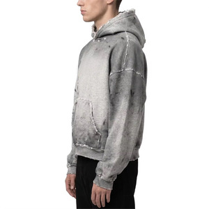 Sweat à capuche délavé effet usé - Patchwork vintage déchiré 100% coton Streetwear Pull personnalisé - Product Image 2