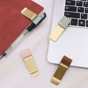 Brass Clip PU Leather Pencil Holder Pen Clip <b>Retro</b> Notebook Pen Loop Holder <b>Gift</b> for Journalists Students - Product Image 2